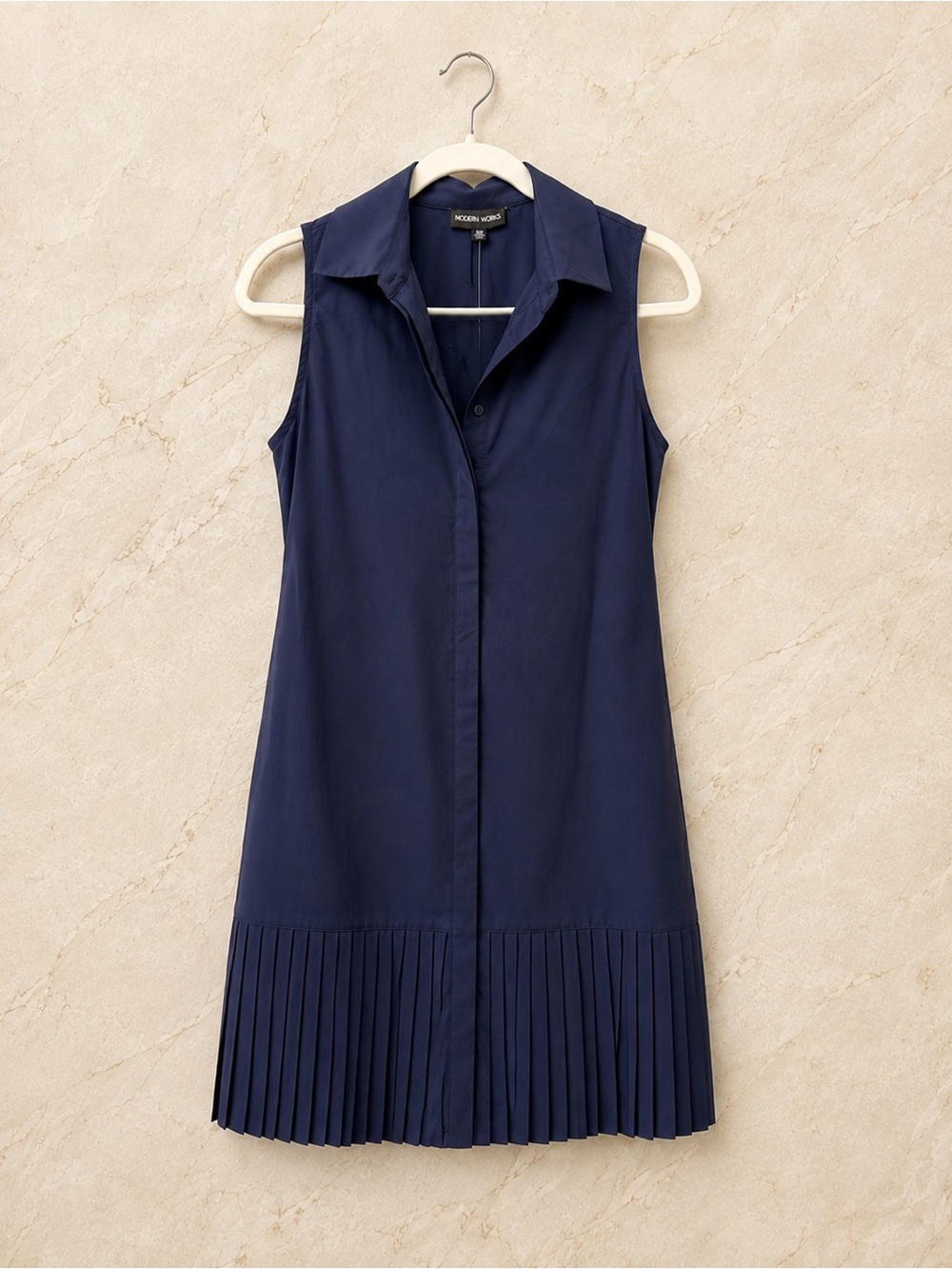 Modern Works Navy Sleeveless Pleated Hem Shirt Dress XS NWT